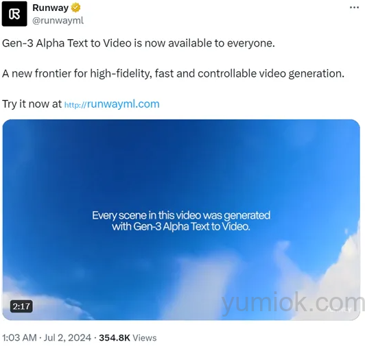 Runway Gen 3全面开放:ai视频生成新时代 附体验地址
