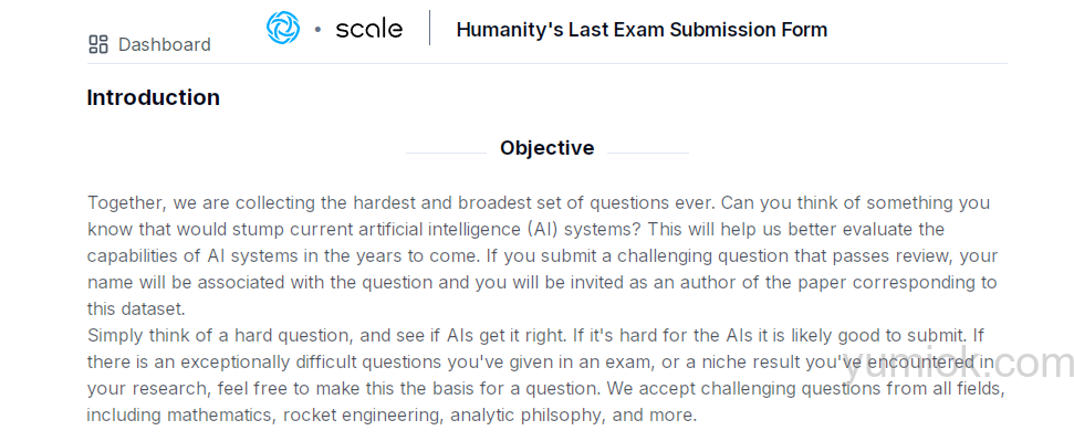 Humanity’s Last Exam：人类最后的考试 征集难题挑战ai大模型启动