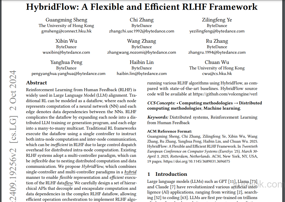 Hybridflow：革新强化学习框架，大幅提升人机反馈训练效率