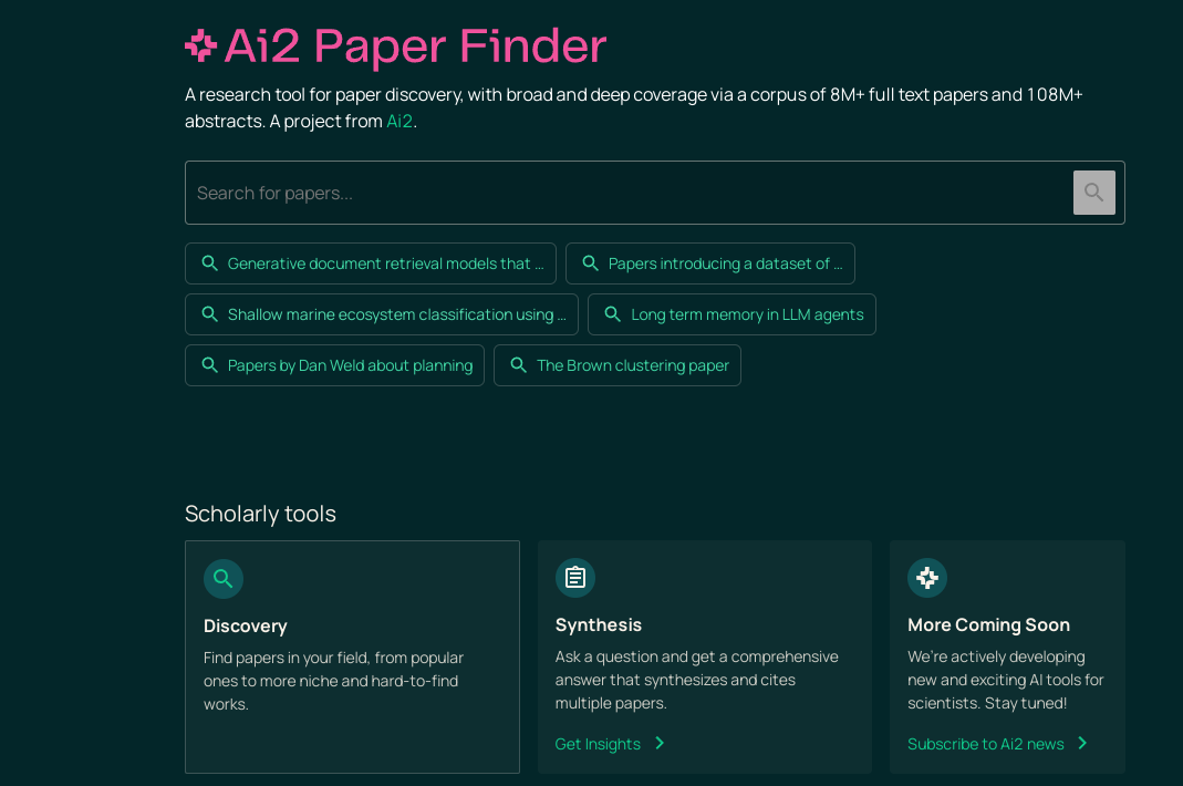 科研人员的“文献救星”，ai版论文搜索工具ai2 Paperfinder 附地址