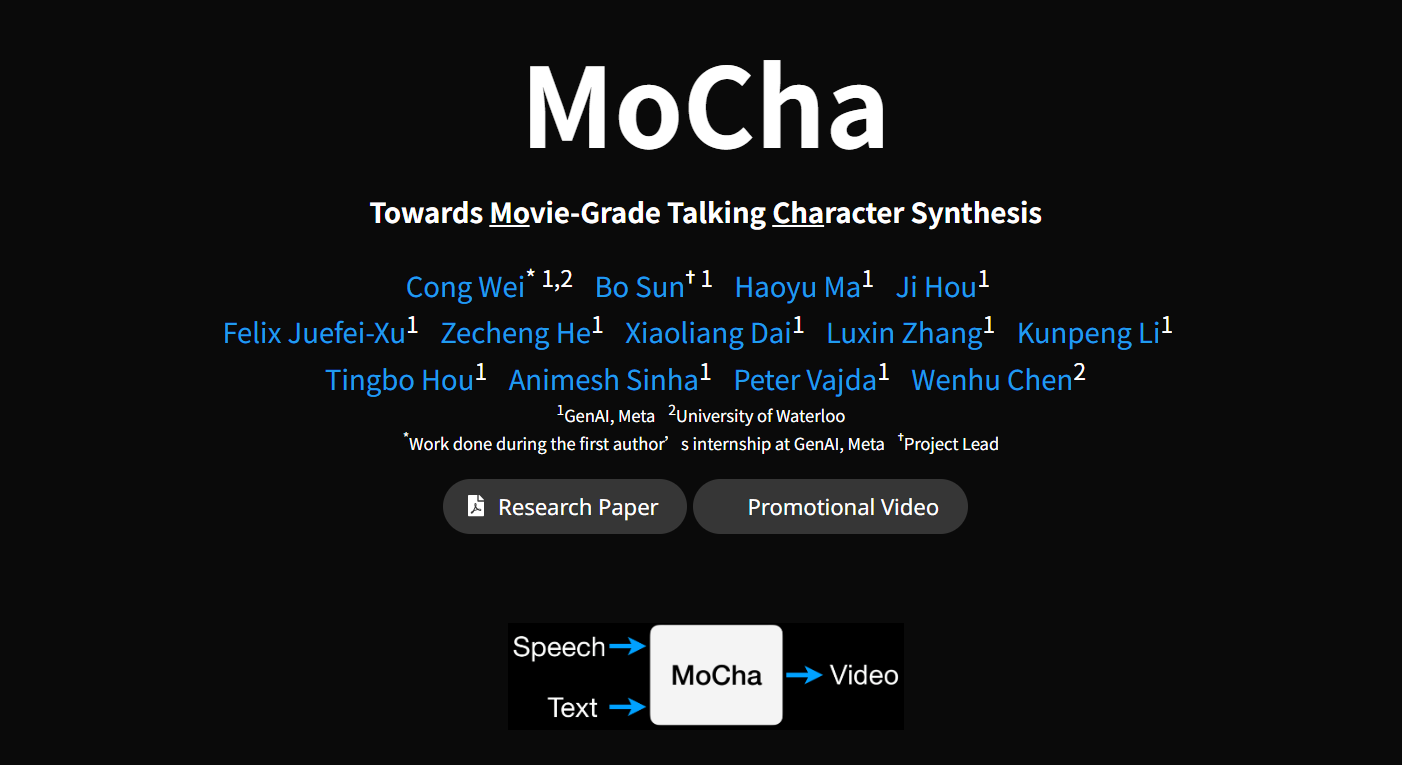 Meta 推出 Mocha Ai 系统：开启智能动画创作新时代 附地址