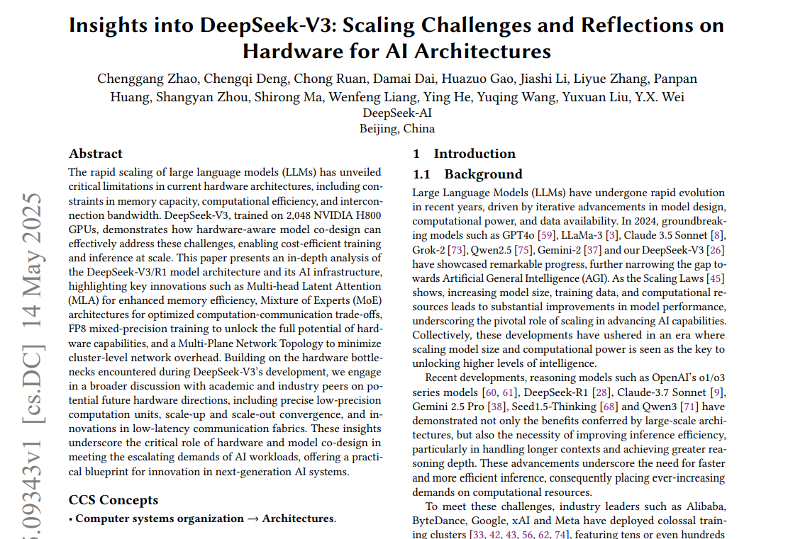 Deepseek V3：ai架构中的硬件与模型协同设计新突破