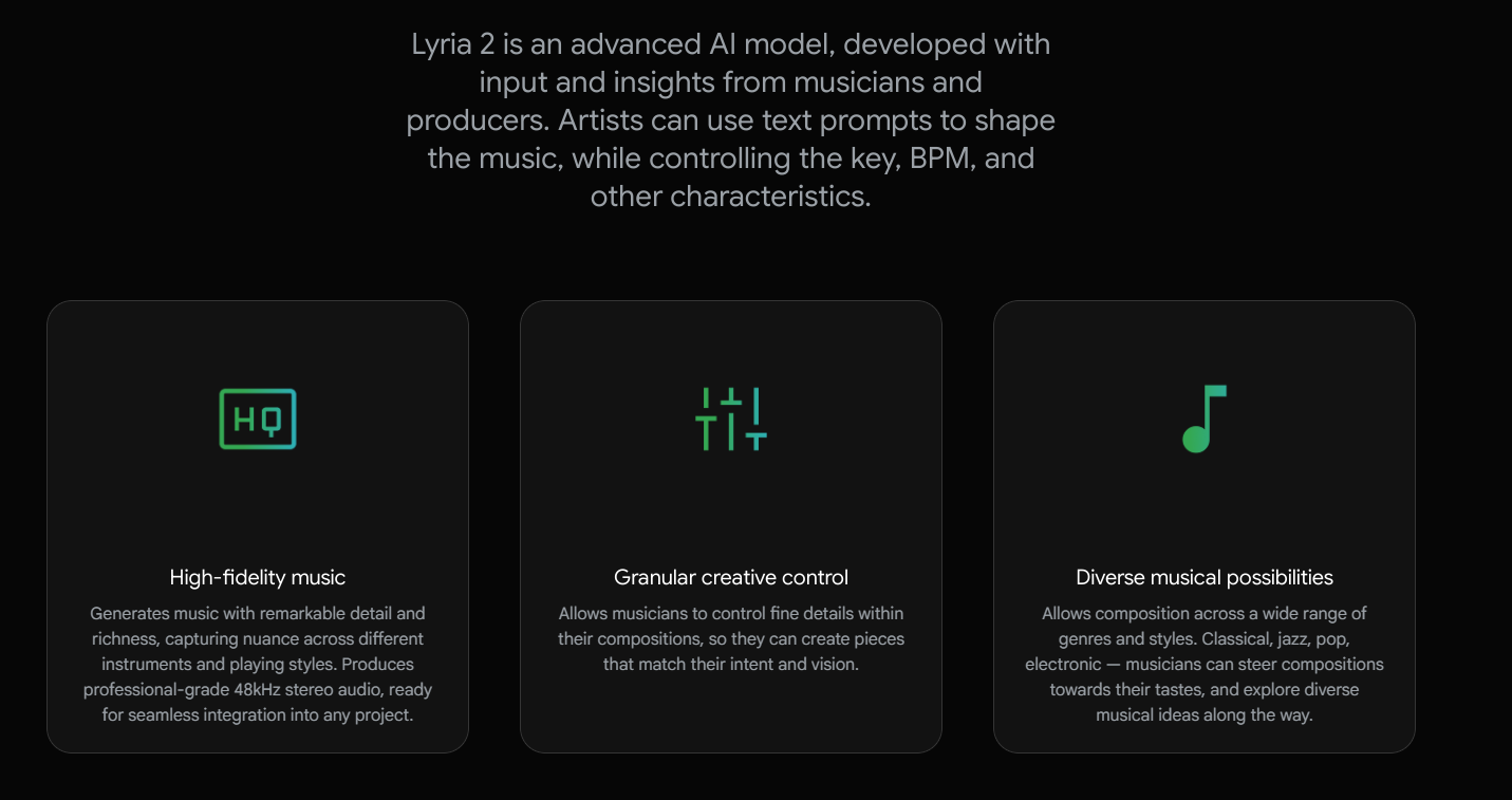 谷歌deepmind发布新一代ai音乐生成模型lyria2，附地址