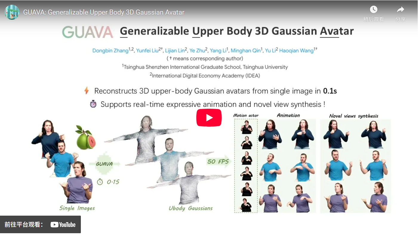 Guava:开启单图像3d上半身高斯头像重建新时代