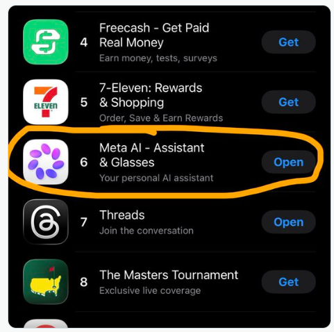 Meta AI App Store 排名